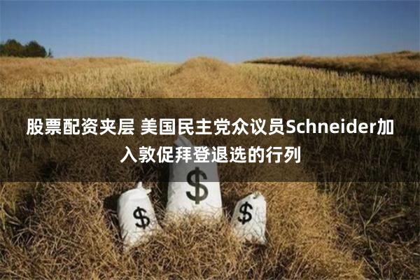 股票配资夹层 美国民主党众议员Schneider加入敦促拜登退选的行列